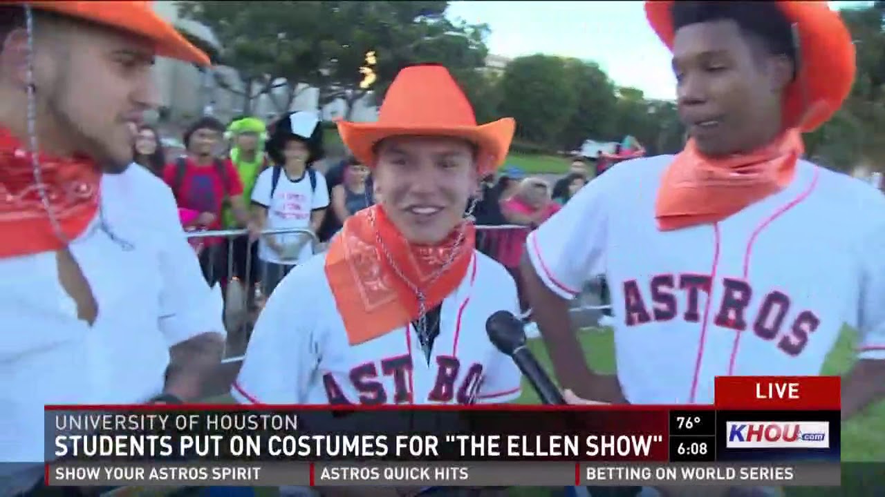 Students sing chant in costume and win World Series tickets from Ellen