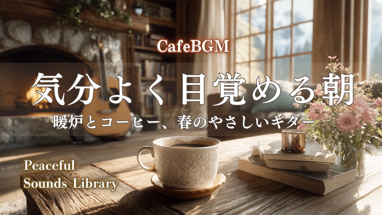 【カフェBGM】気分よく目覚める朝｜暖炉とコーヒー、春のやさしいギター｜作業・勉強・リラックスBGM