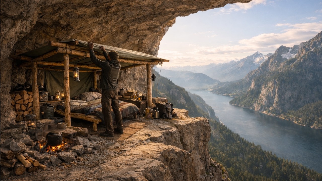 Extreme Cliffside Shelter Build | Quiet Survival Documentary