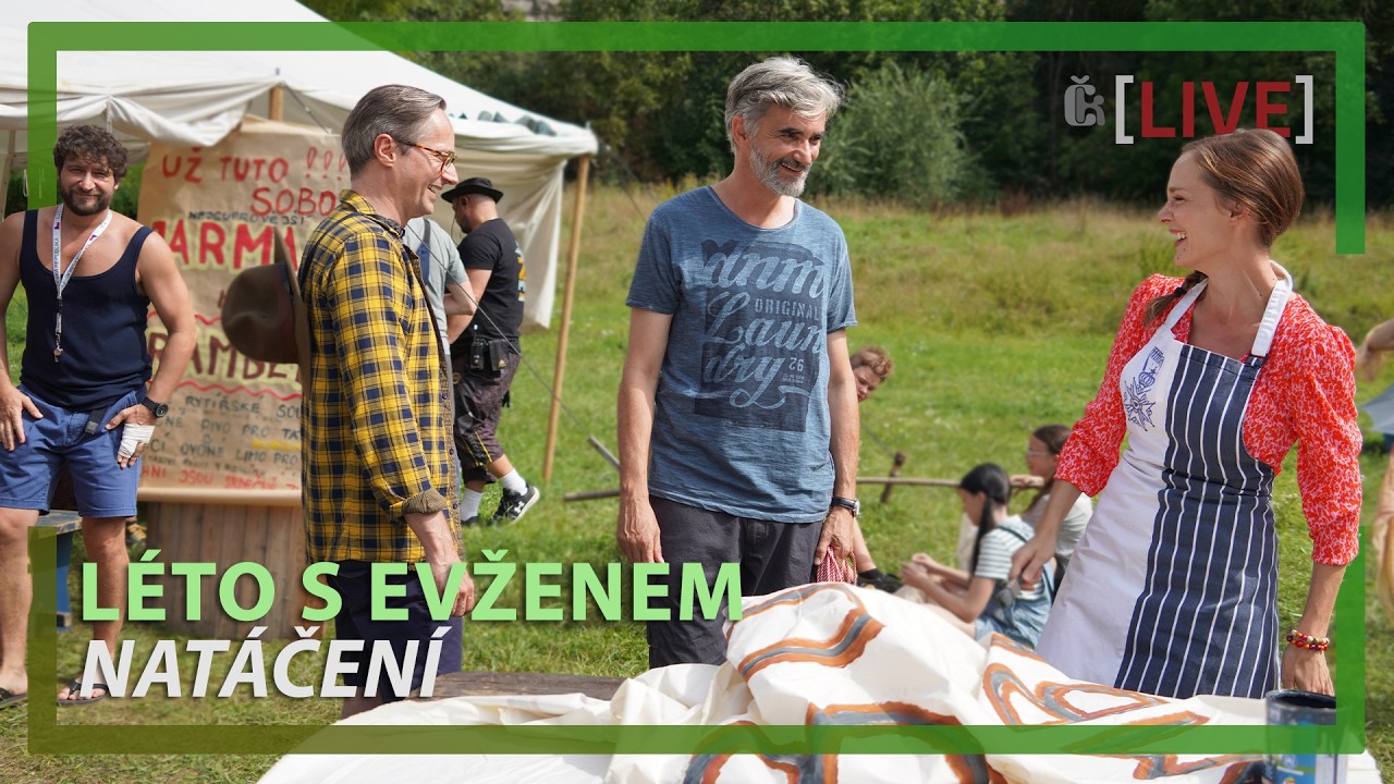 Natáčení filmu Léto s Evženem, Marek Němec, Jaroslav Plesl, Martin Myšička a Kunětická hora