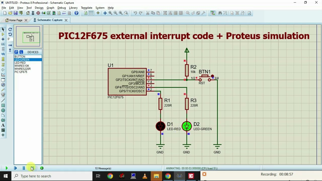 12F675 Tutorial - 7  (external interrupt Free Mikroc Code / Proteus Simulation)