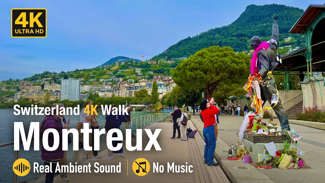 Switzerland 4K Walk: Montreux | Lake Geneva Walk | Real Ambient Sound (No Music)