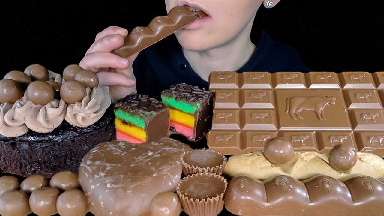 ASMR Chocolate Desserts* Chocolate Cream Cake, Big Marshmallow Heart, Rainbow Cake Bite, Nutella Bar