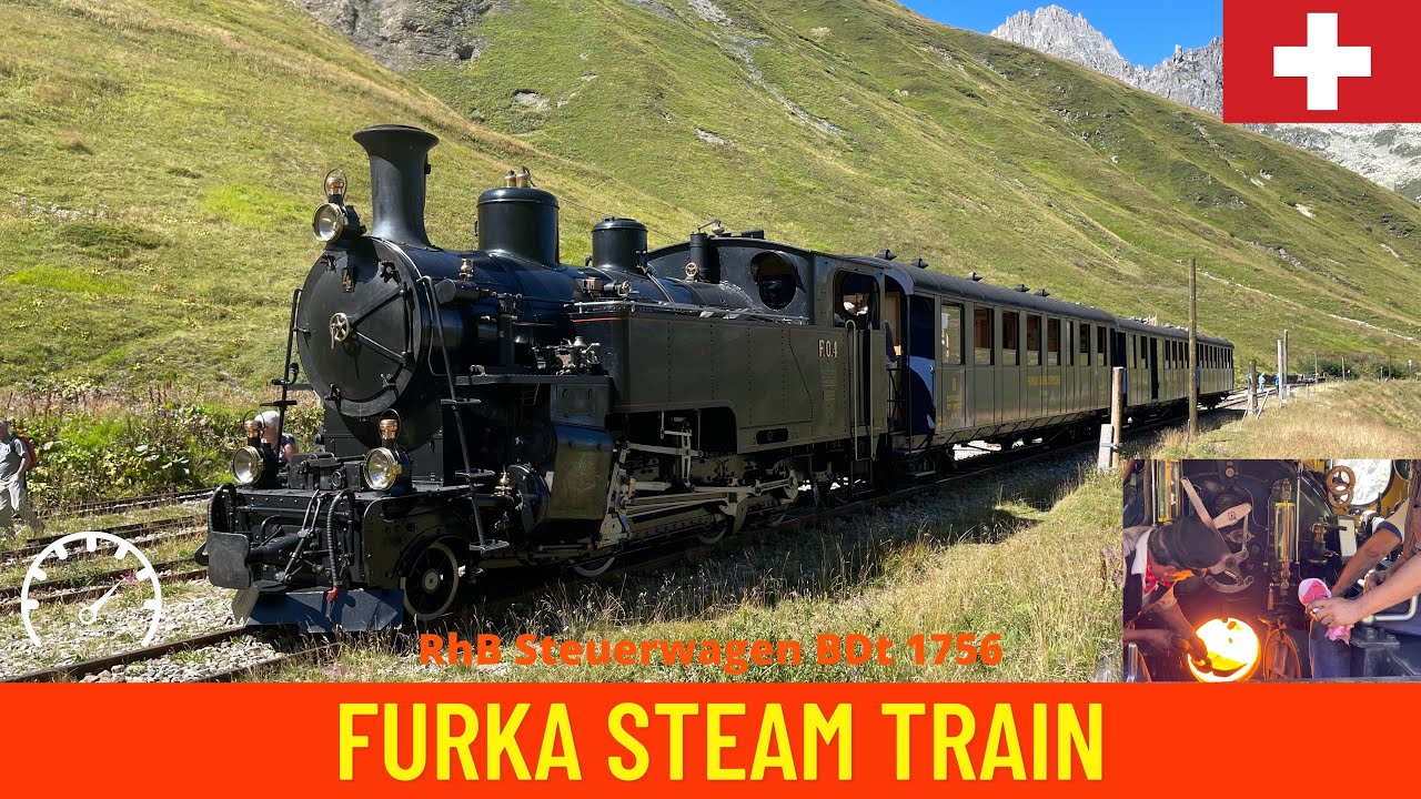 Cab ride on Furka Steam Train Realp - Oberwald / Mountain Railway in Switzerland 4K (August 2022)