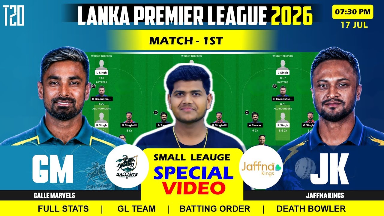 JK vs GM Team || JK vs GM Prediction || Jaffna Kings vs Galle Marvels 1St LPL T20 