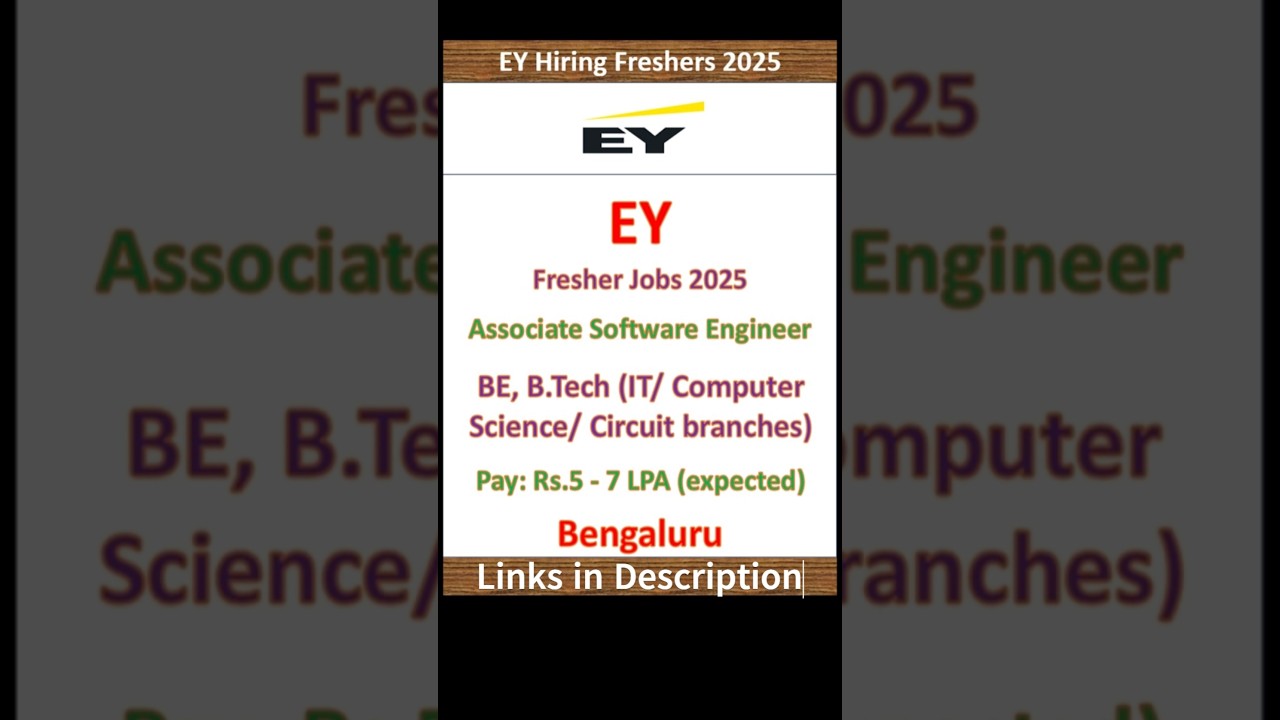 EY Fresher Jobs 2025 | Associate Software Engineer | BE, BTech | Bangalore | Fresher Jobs | IT Jobs