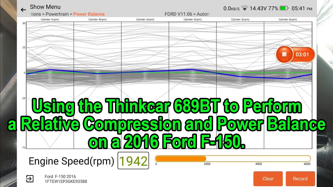 Thinkcar 689BT Relative Compression and Power Balance on a 2016 F 150.