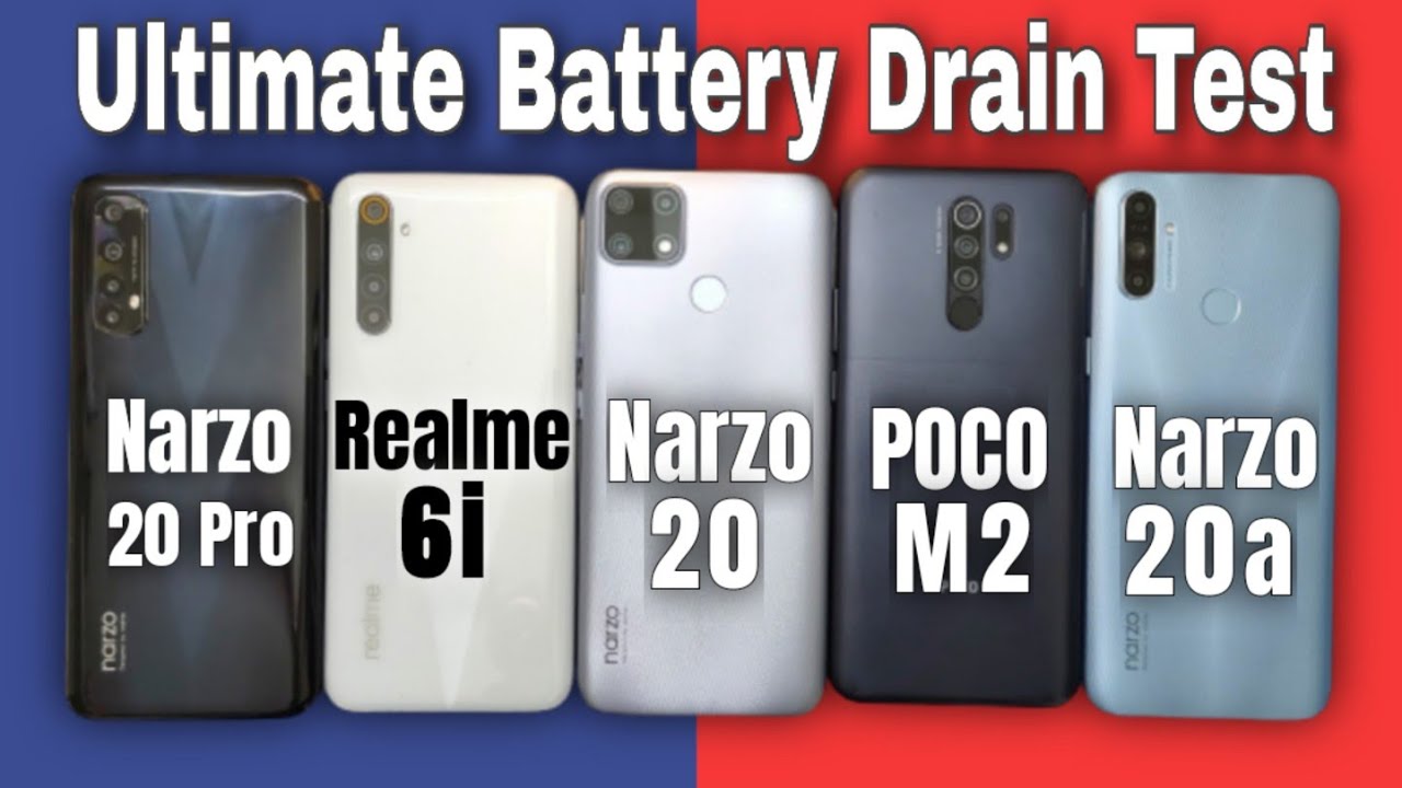 100% to 0% Batterey Drain Test: Narzo 20 Pro vs Narzo 20 vs Narzo 20a vs Realme 6i vs POCO M2🔋