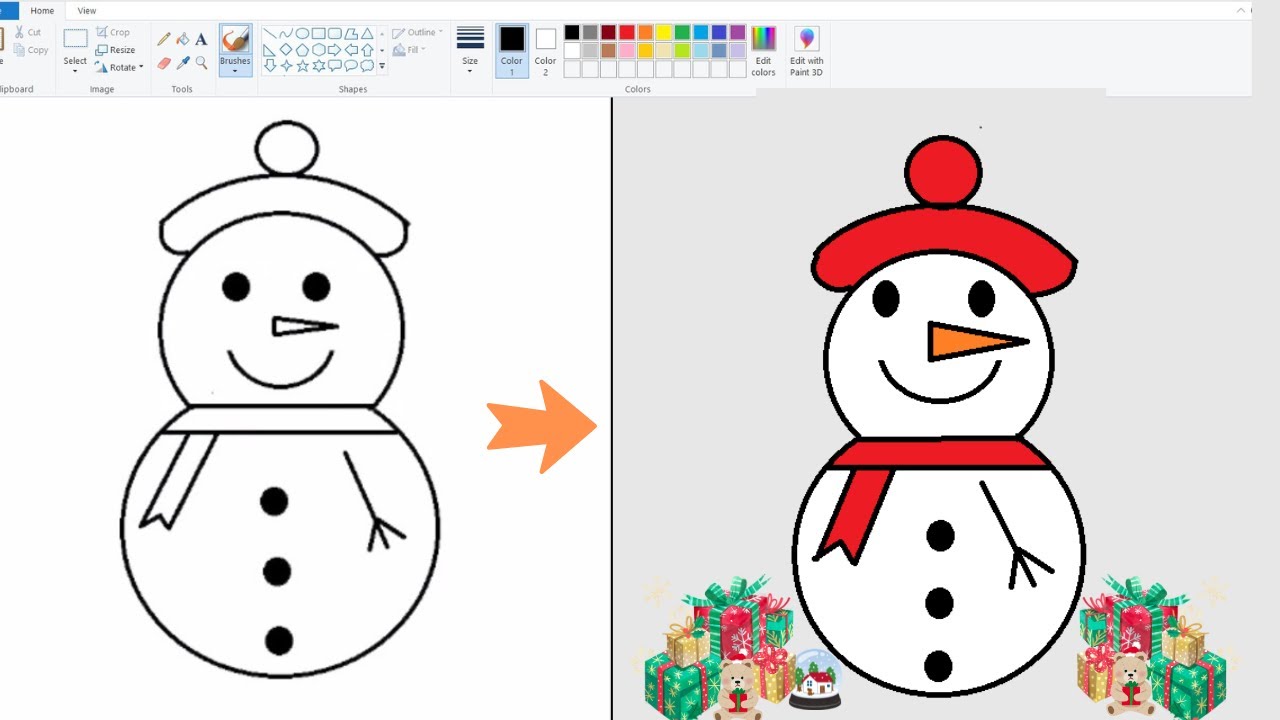 Easy Snowman Drawing for Kids || MS Paint मे Snowman कैसे बनाए |