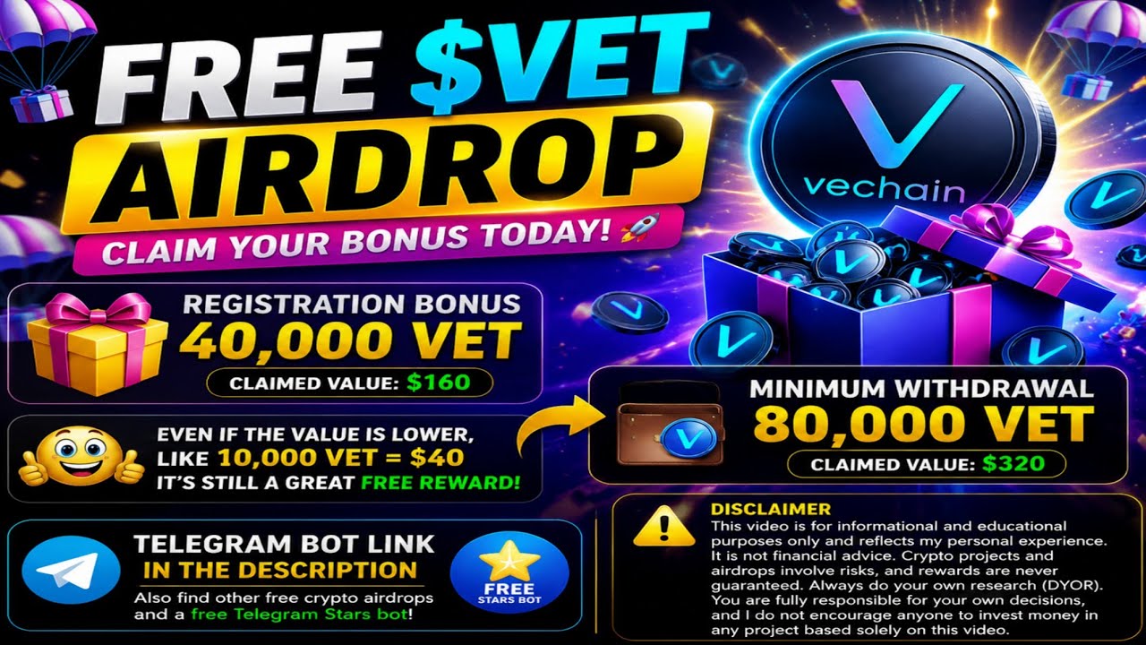 Free Crypto Airdrops & Telegram Mining Bots 2026 | Earn Free USDT, VET & More