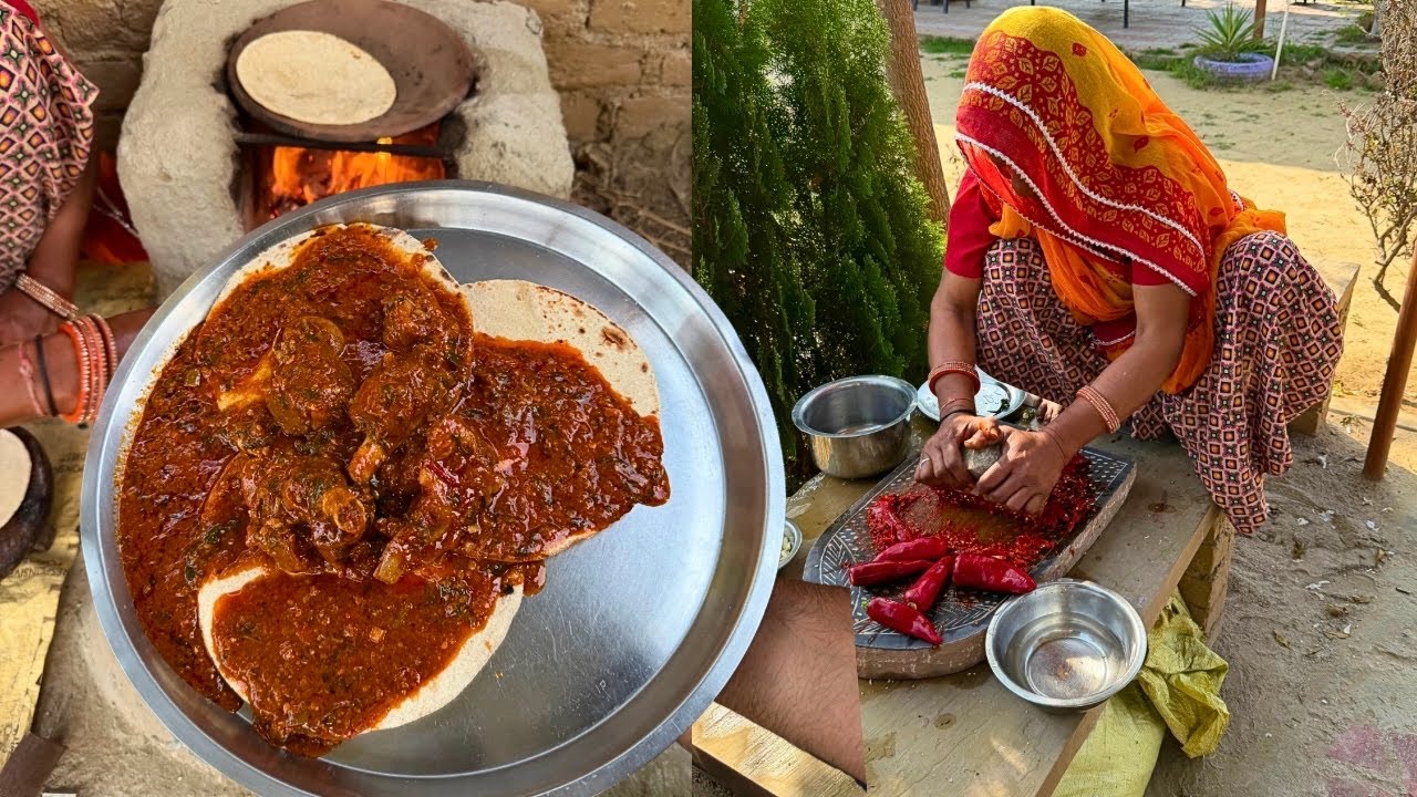 Jaipur के इस Farm में बनता है (NATURE MUTTON) organic सब्जिया चुल्हे सिल्बट्टे पर कुटे मसालो के साथ￼