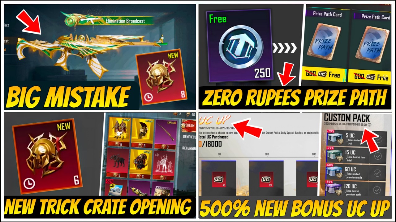 ₹0 Rupees New Prize Path Trick | 500% Bonus Uc Up Trick | Spartan King Ultimate Crate Opening