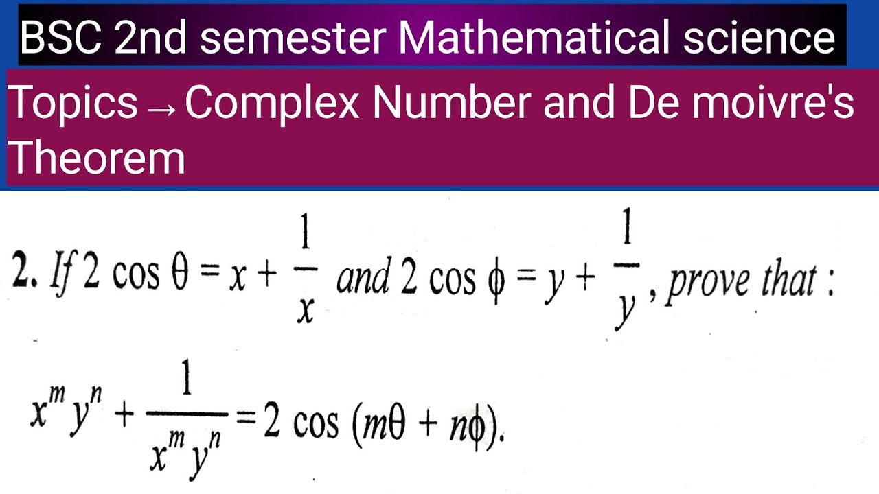 BSC 2nd Sem Math: Complex Numbers & De Moivre's Theorem - Solved Problems Lecture (Vishal Gautam)