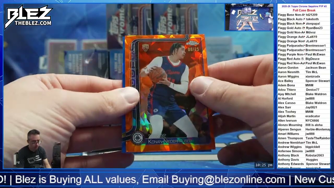 2025 26 Topps Chrome Sapphire NBA 10 Box Full Case Break #3 PICK YOUR PLAYER