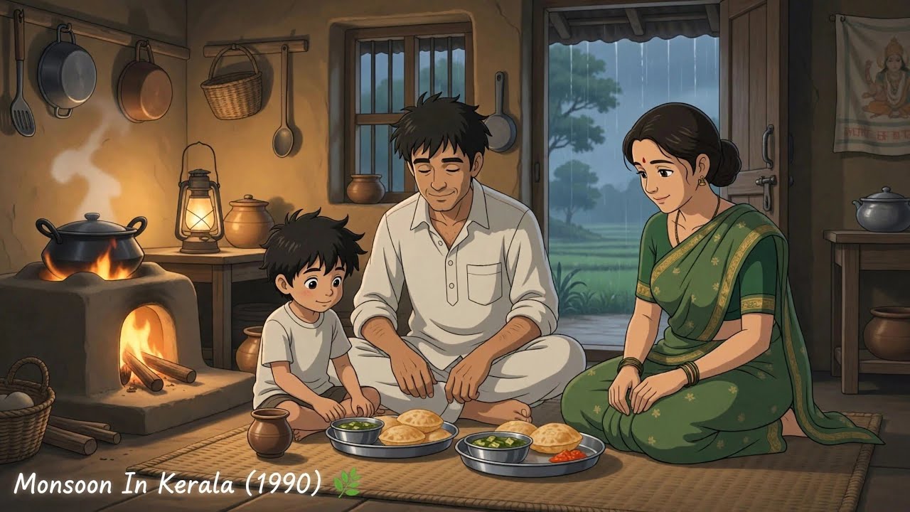 🌧️Rainy Day In 1990s Village Life | Monsoon,Hot Puris | Ghibli style anime | Village Story | ASMR 