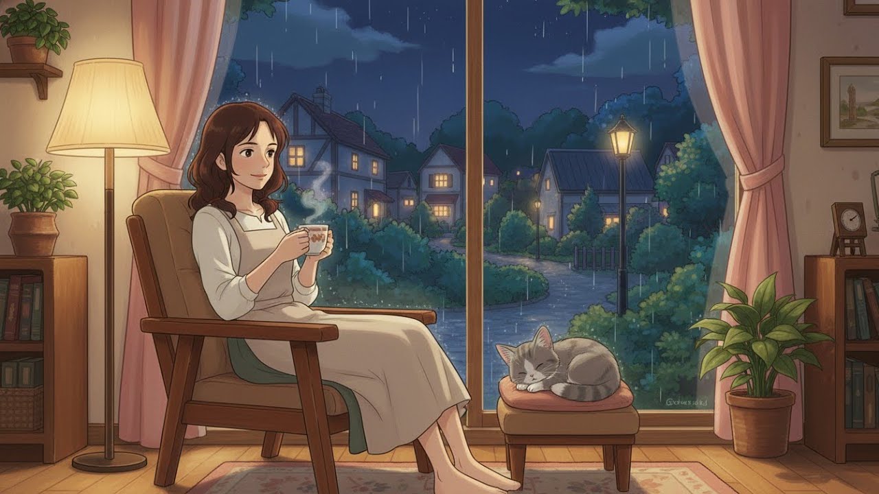 Soft Rain, Warm Tea – A Ghibli-Inspired Day🍵🌧️”