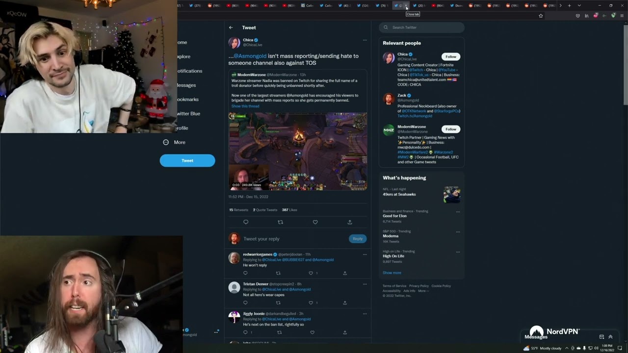 Asmongold's response to Nadia liking a tweet calling to get him banned
