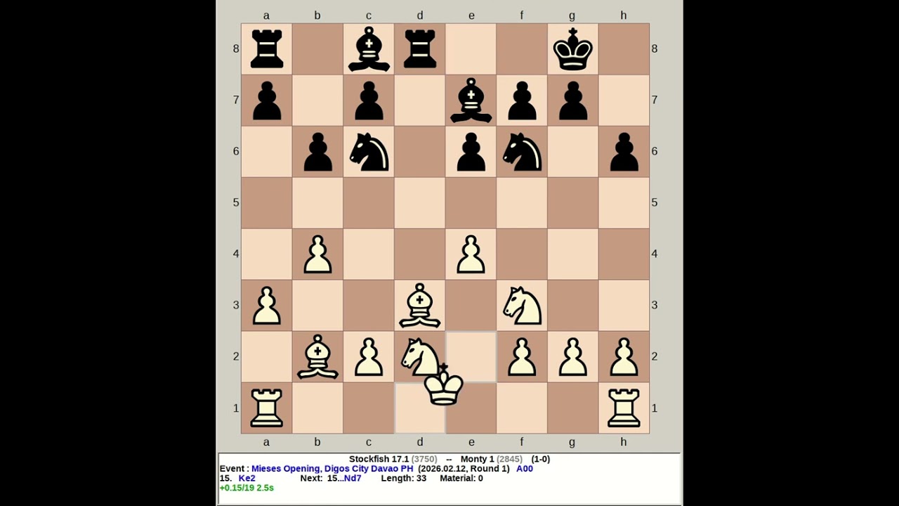Stockfish 17.1 против Monty 1 | Дебют Миезеса #шахматы