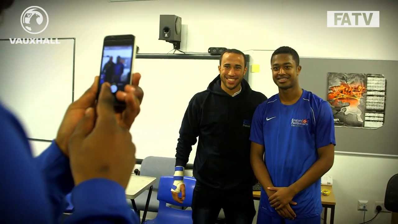 Andros Townsend at England Footballers Foundation visit, interviewed by Alex Scott