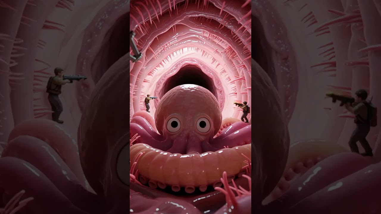 Tiny People Explore the Ear Canal and Face a Terrifying Monster! 🦑👂 #creativevideo #classicminiature