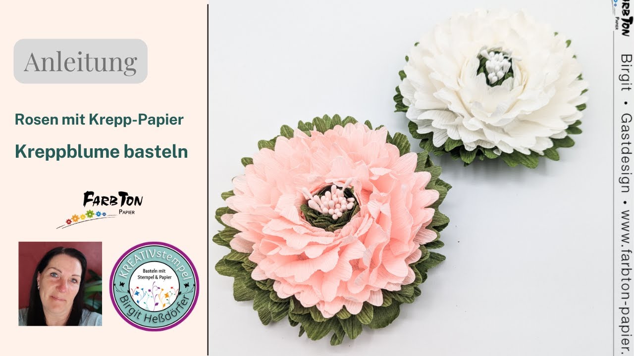 Anleitung Kreppblume basteln / 3D Rosen aus Krepp Papier mit Stanzform  von Farbton Papier
