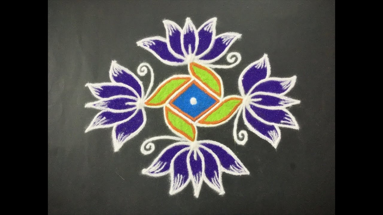 Simple Lotus Flower Rangoli Design with Beautiful Colours & Dots 9x3x3 For Festivals & Competitions