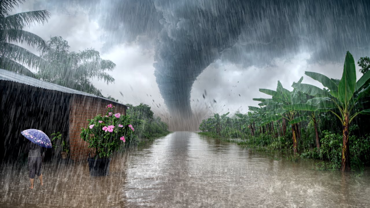 Heavy Rain Strong and extreme wind in Red soil village | 99% Very good relaxation,Refreshing