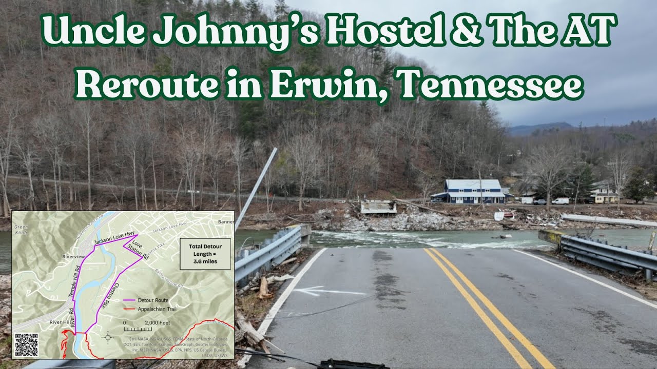 Эрвин, Теннесси — Повреждения Аппалачской тропы, изменение маршрута и прогресс в хостеле «У дяди ...