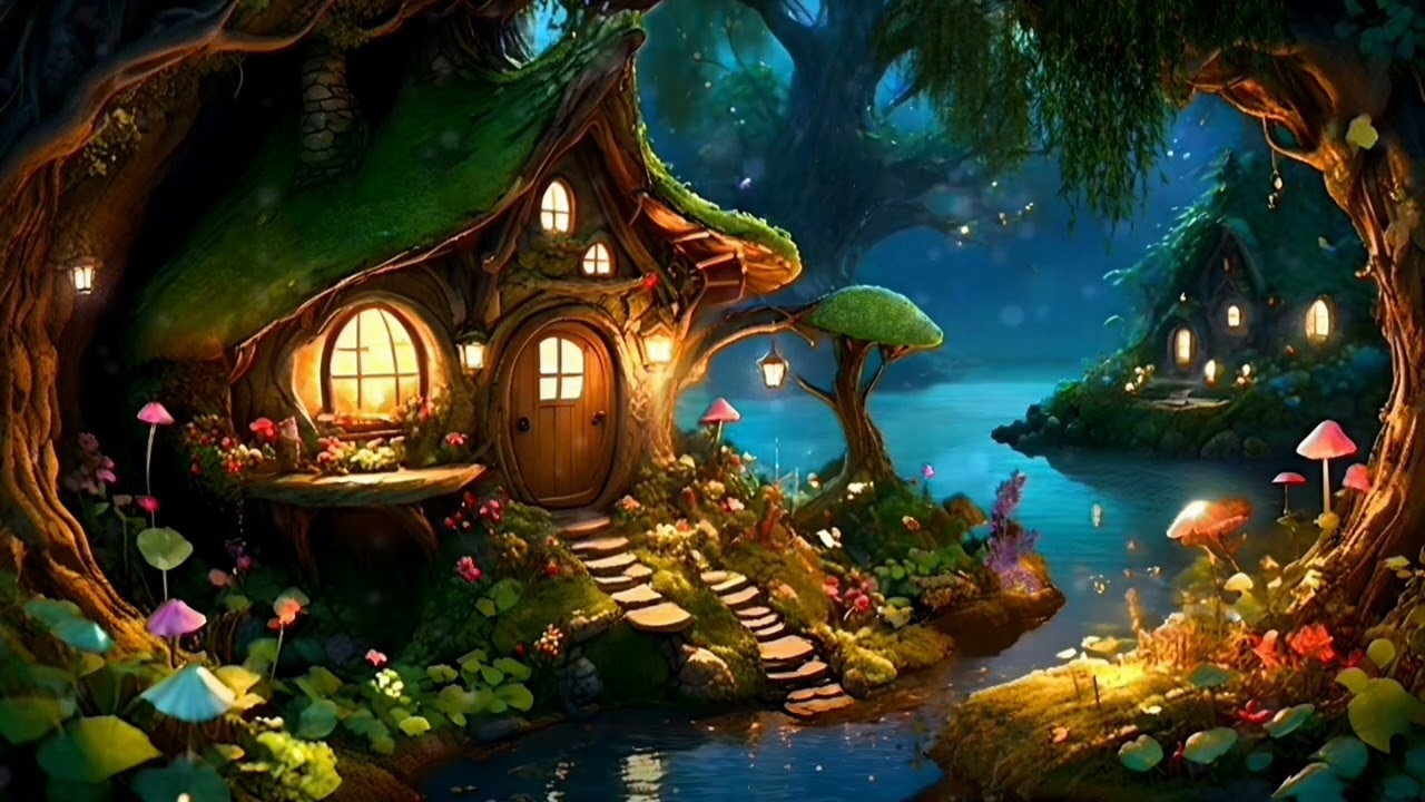 Fairy Forest Ambience at Night Water Nature Sounds  | Magical 8 Hours of Enchanted Fantasy Woodland