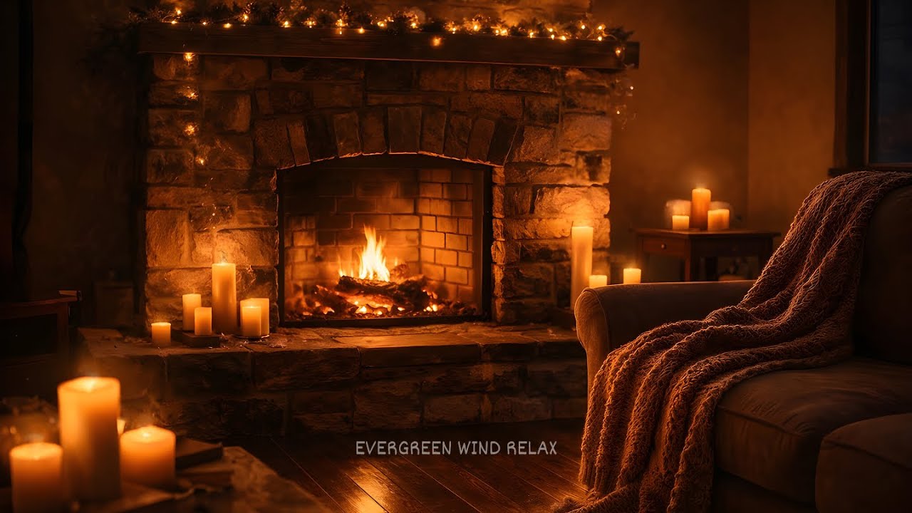 Cozy Fireplace Ambience 🔥 Crackling Fire Sounds  Dark Room, Candles  Relax, Sleep, Study