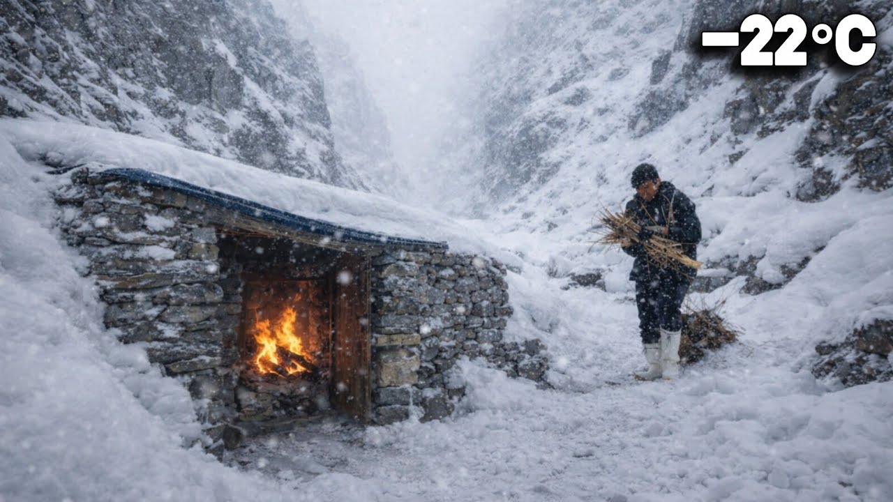 Building a Survival Shelter in a Heavy Mountain Snowstorm