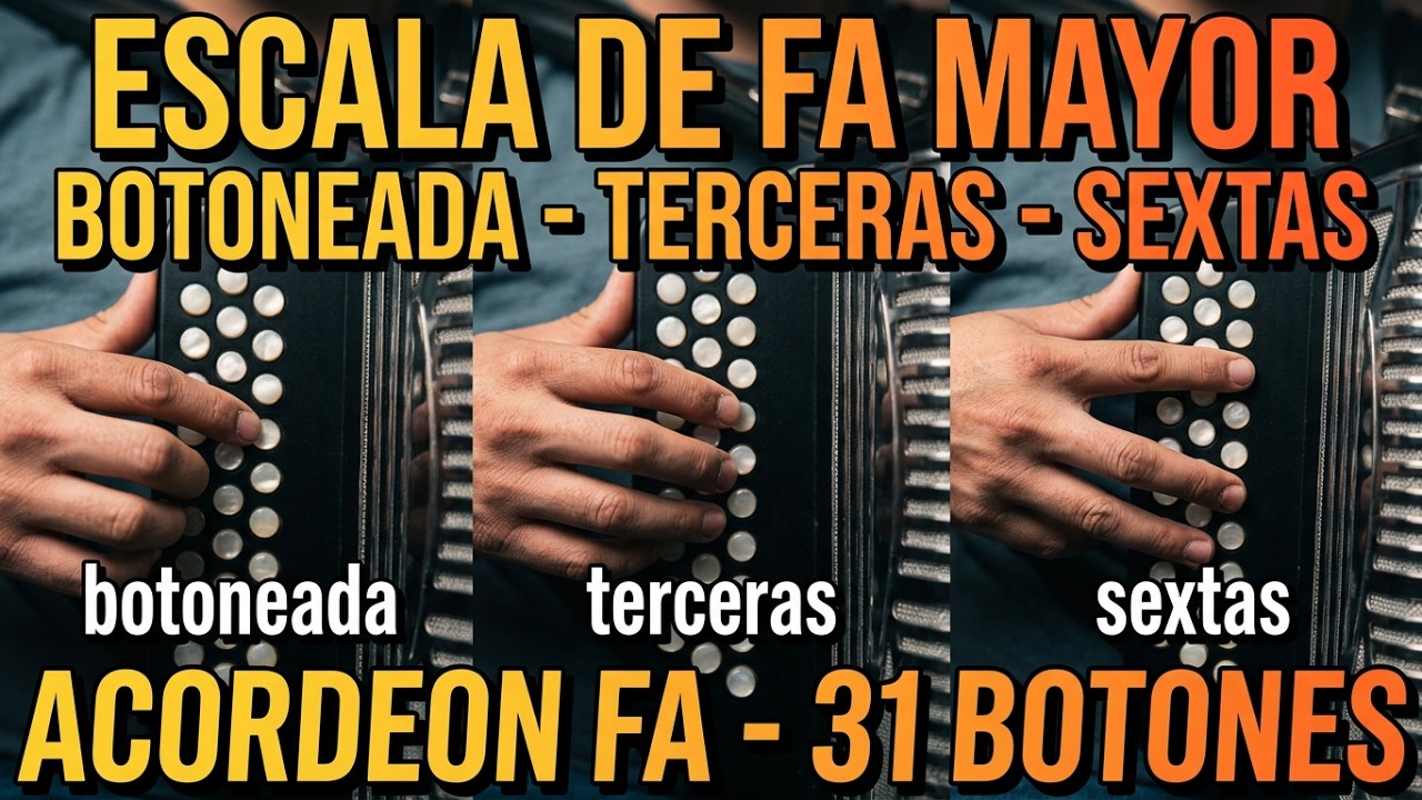 Escala de Fa Mayor-Acordeon Fa-Botoneada-Terceras-Sextas-31 Botones