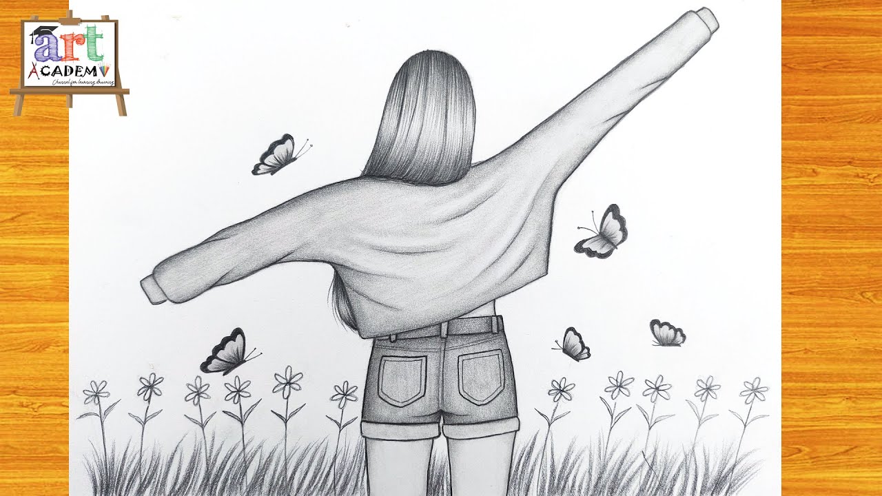How to draw a cute Girl with Butterflies -Pencil sketch || Drawing easy for beginner || Girl drawing