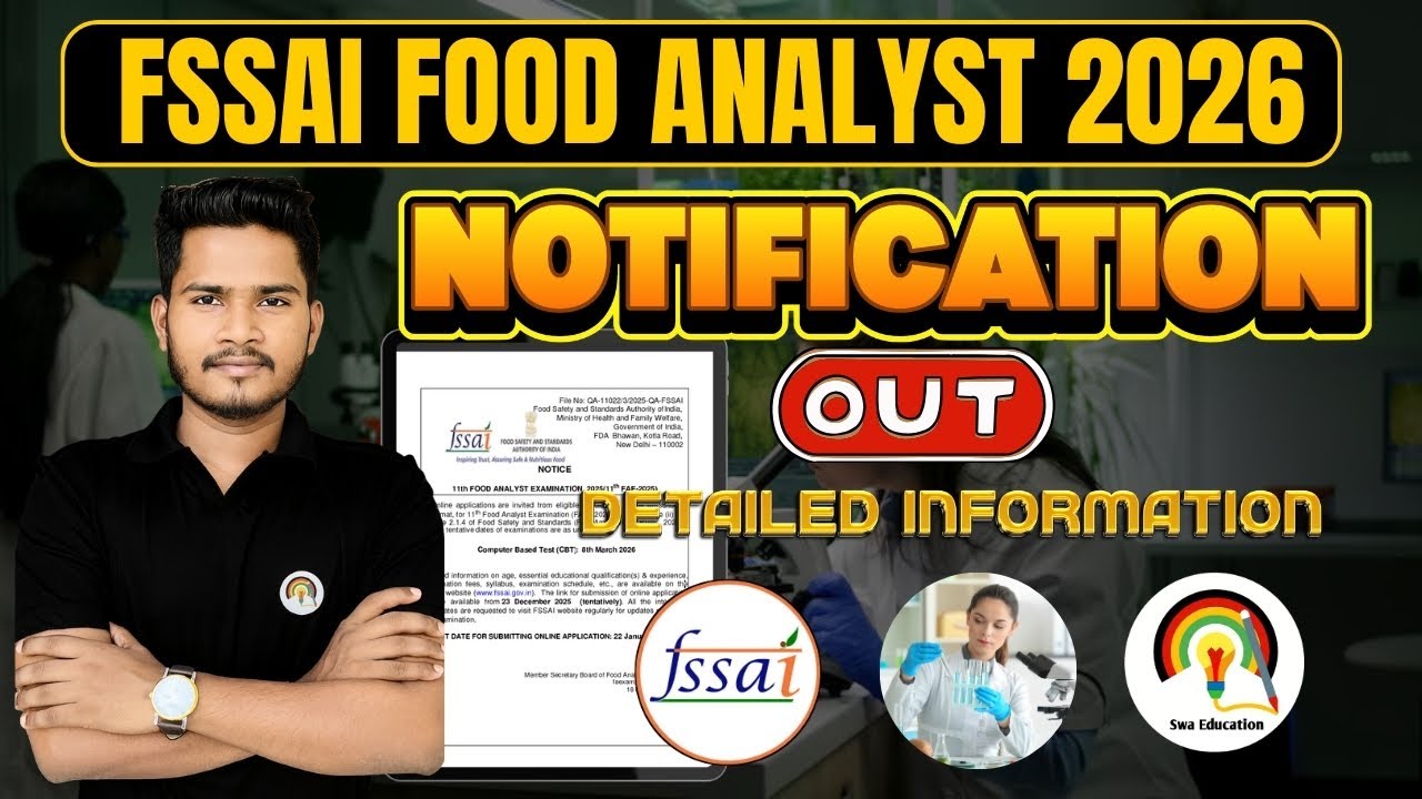 FSSAI FOOD ANALYST 2026 NOTIFICATION  | FOOD ANALYSTS EXAM PATTERN  | SYLLABUS | FSSAI ELIGIBILITY.