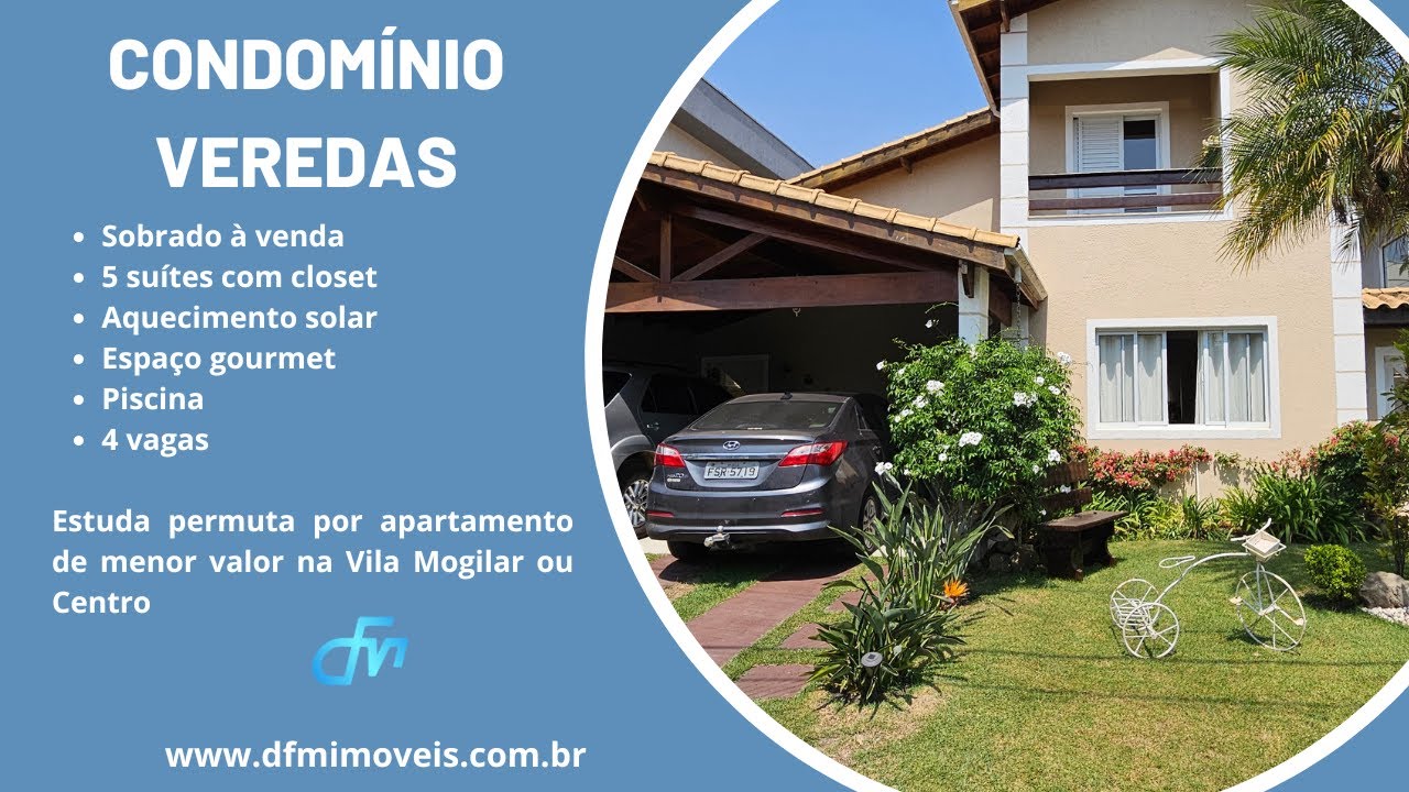 Sobrado com 5 su&iacute;tes &agrave; venda no Condom&iacute;nio Veredas em Mogi das Cruzes, SP. Im&oacute;vel com 5 su&iacute;tes