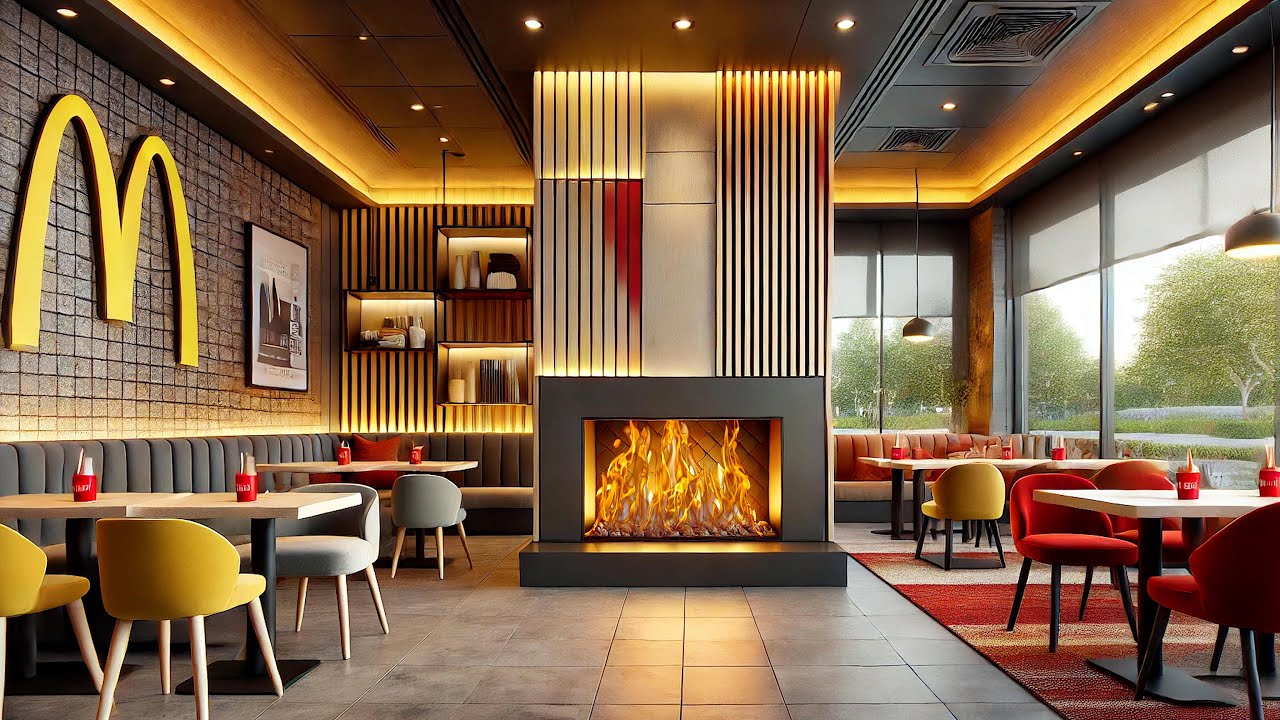 McDonald&rsquo;s Cozy Fireplace Restaurant in 8K HDR  Relaxing Ambiance with Big Mac and Fries
