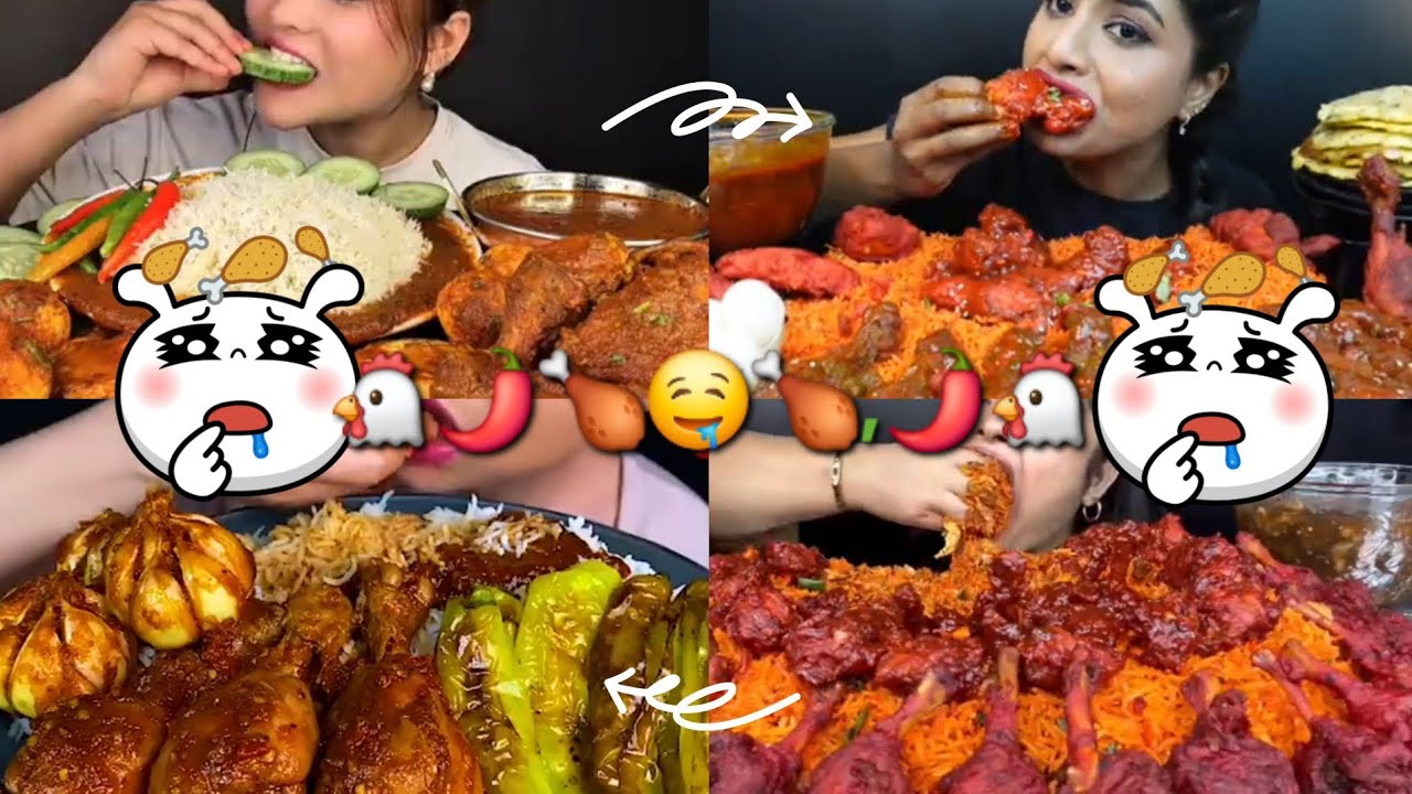 ASMR Schezwan fried rice & Chicken curry Mukbang — Saucy & Spicy Eating Sounds