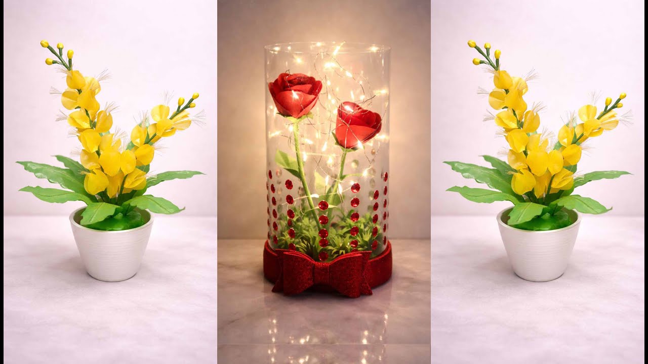 DIY Membuat mawar lampu menggunakan botol plastik dan kertas origami || Bunga plastik Kresek