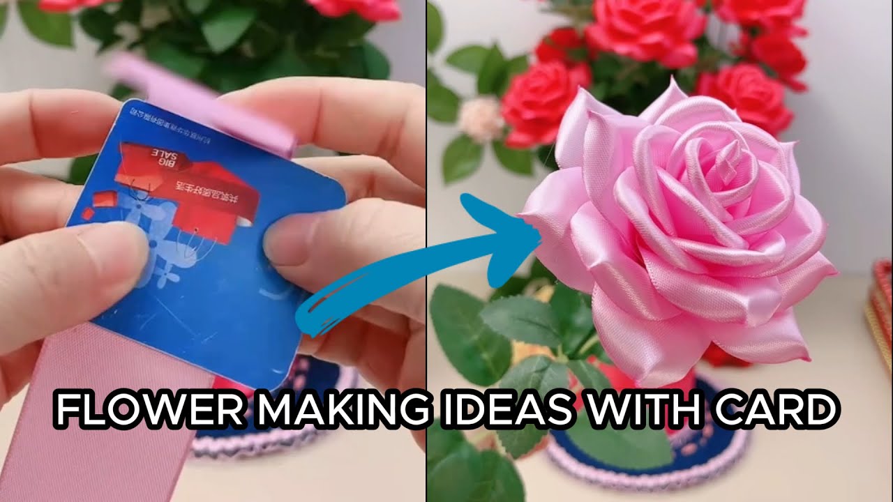 Flower Making Ideas with Card - How to make rose with satin ribbon