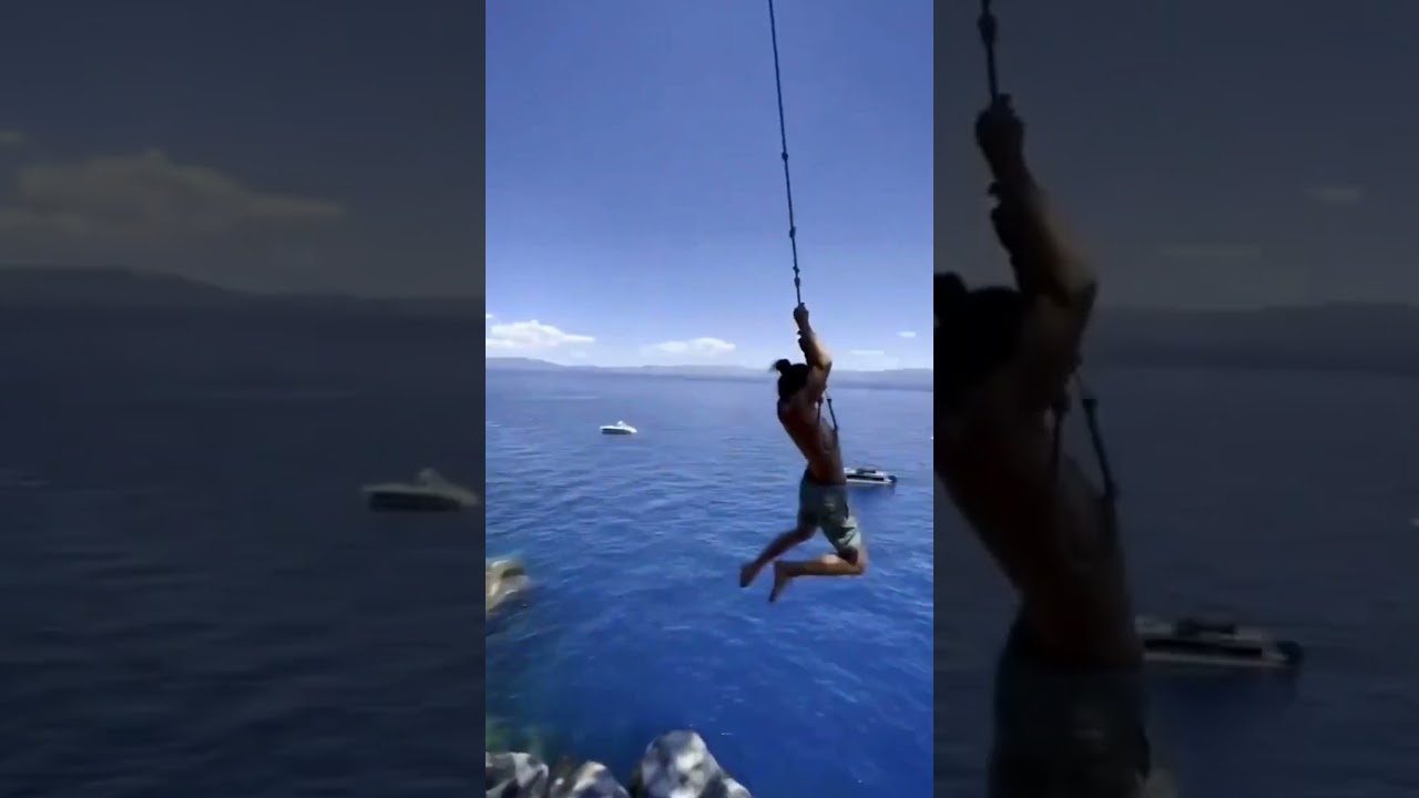 Erlebe den Nervenkitzel des Seilspringens vom Felsen ins Meer!