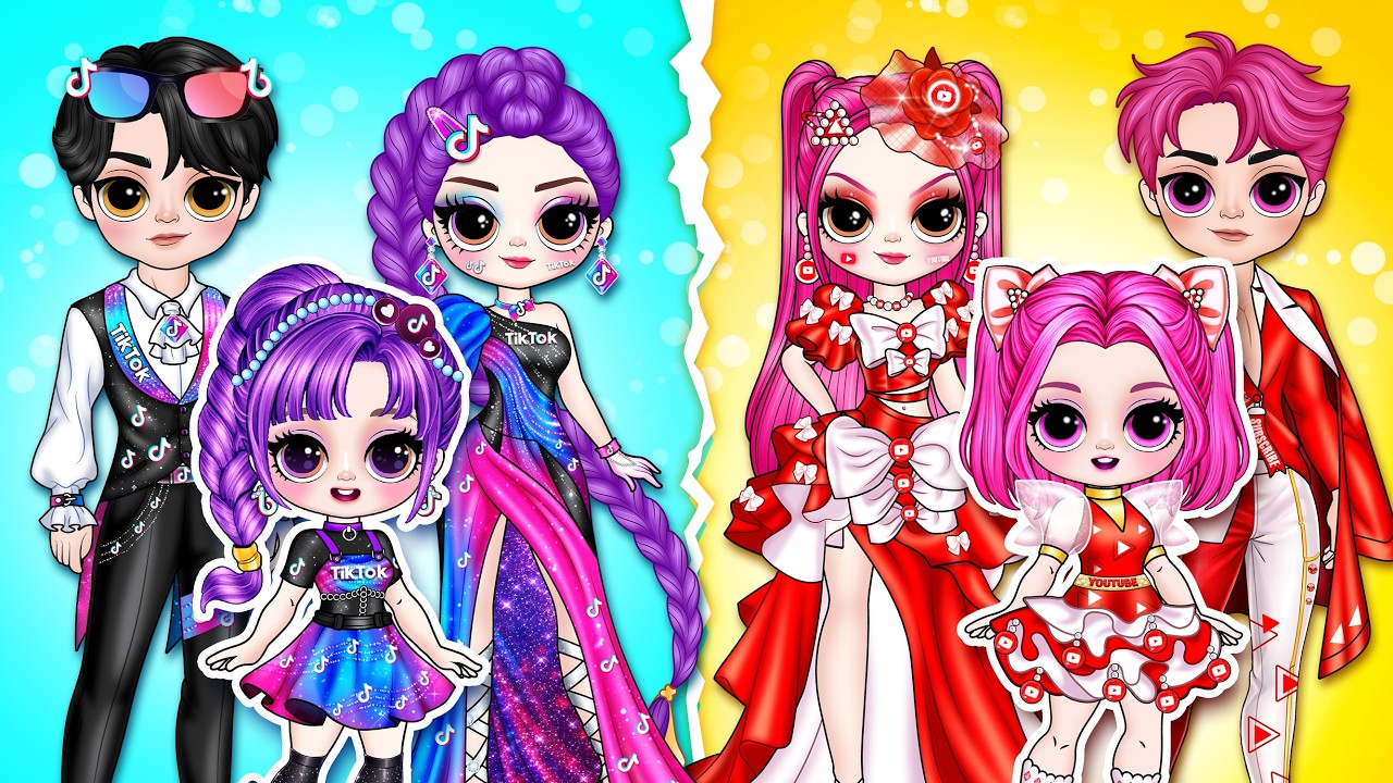 K-Pop Demon Hunters: Huntrix & Saja Boys Turn Into Social Media Family! | DIY Fashion Paper Dolls