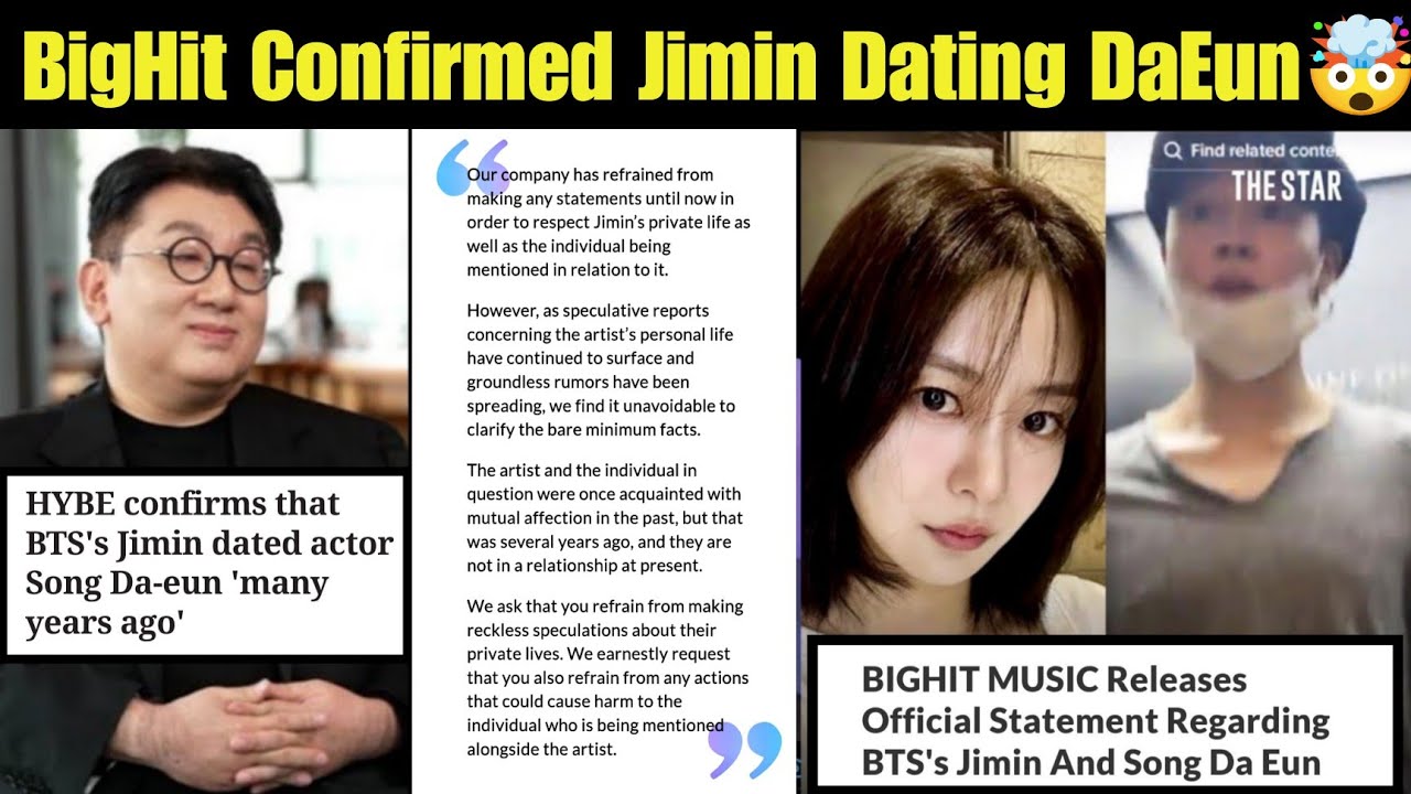 BigHit Confirm Jimin Dating Song Da Eun 💜 Hybe Finally Confirmed Jimin Relationship with Song Da Eun