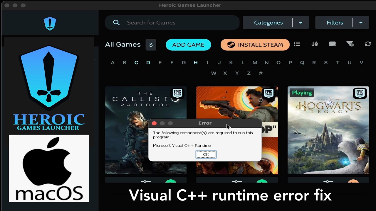 Heroic Games Launcher, macOS, Visual C++ runtime required error fix