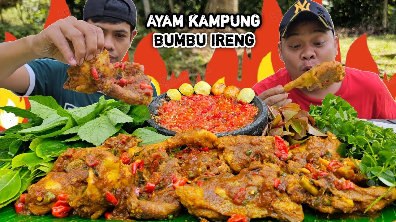 GA ADA TULANG RANGUNYA 🤣 MUKBANG AYAM KAMPUNG BUMBU IRENG + ANEKA LALAPAN MENTAH + SAMBAL