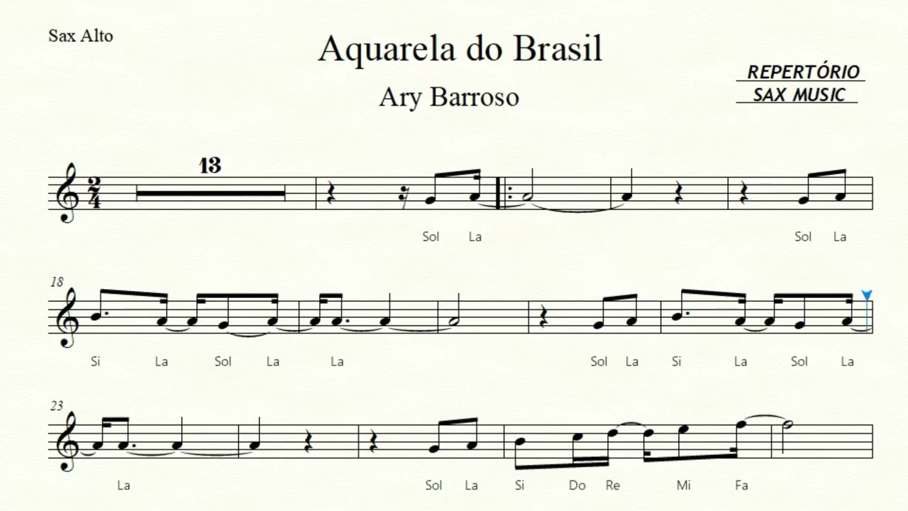 🎼Aquarela do Brasil ( Ary Barroso ) Sax Alto e Sax Barítono - Partitura Facilitada + Playback