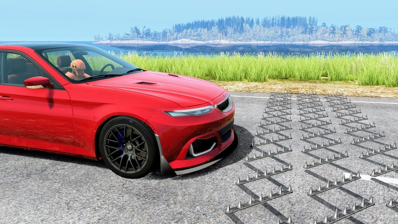 Massive Spike Strip Pileup Car Crashes #1 - BeamNG Drive |