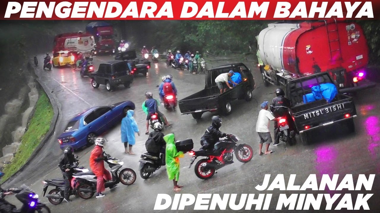 JALANAN DIPENUHI MINYAK !!! Para Pengendara Terjebak Dalam Bahaya Besar di Sitinjau Lauik