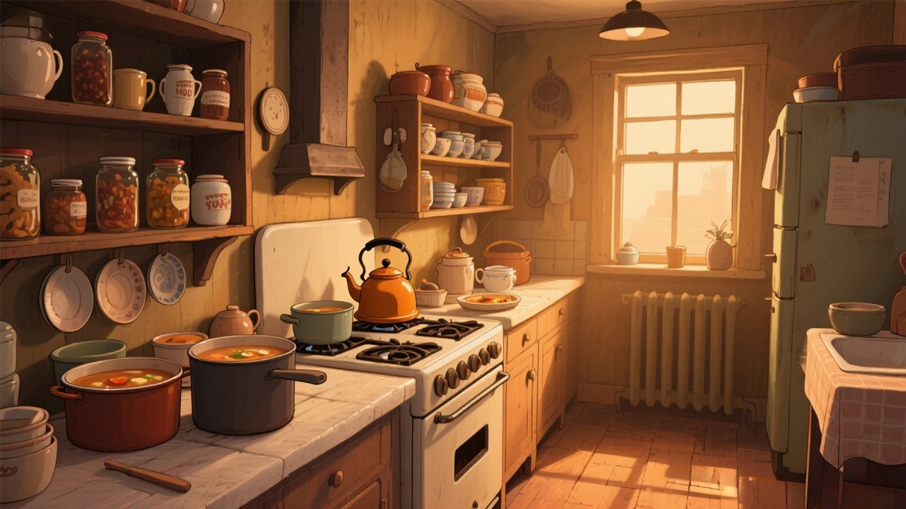 A Sunset Kitchen — Another Room Where Golden Light Rests on Quiet Counters