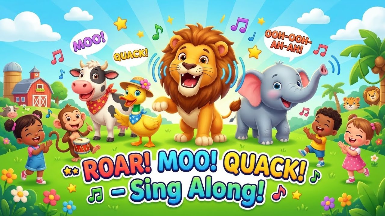 Animal Sounds Song – Roar, Moo & Quack Along! | kids rhymes in english |educational toddlers videos