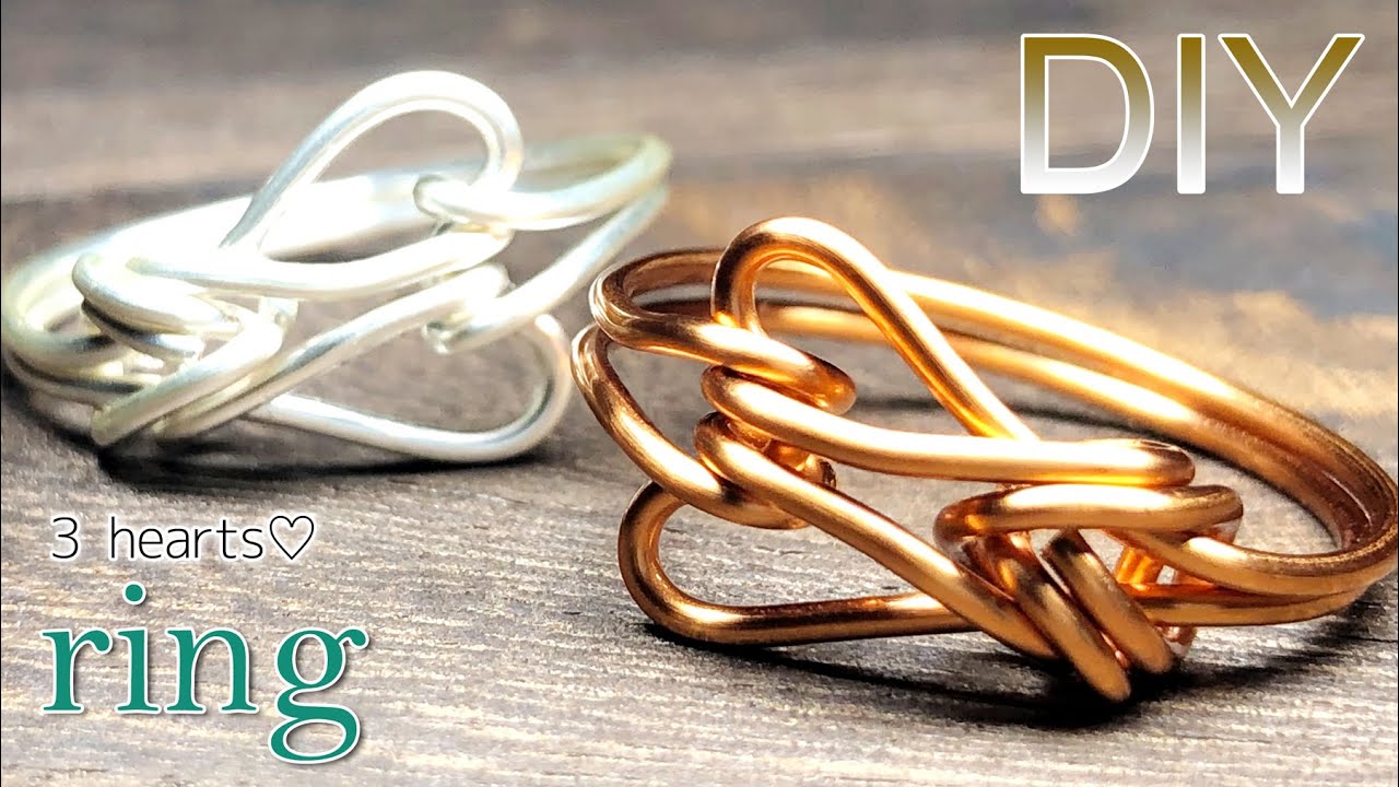 ワイヤー１本でできる♡3 Heartsワイヤーリングの作り方|ワイヤーアクセサリー|ハートリング|Wire Heart Ring|Wire Jewelry|How To|Easy Tutorial